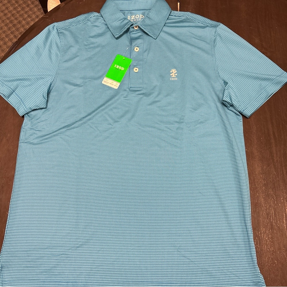 IZOD Golf Men’s Shirt Medium Blue Gingham New With Tags - Picture 4 of 4